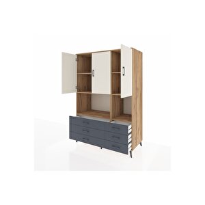 Kronos Dolap 6 Raflı 6 Çekmeceli 3 Kapaklı 132x59x195 Çam-aytaşı/antrasit