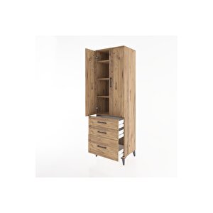 Hyperion Dolap 4 Raflı 3 Çekmeceli 2 Kapaklı 60x44x195 Çam-çam