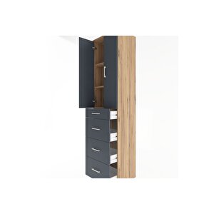 Hyperion Dolap 3 Raflı 4 Çekmeceli 2 Kapaklı 60x44x243 Çam-antrasit