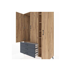 Hyperion Dolap 6 Raflı 3 Çekmeceli Tek Askılı 132x44x195 Çam-çam/antrasit