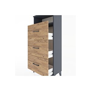 Hyperion Dolap Tek Raflı 3 Çekmeceli 60x44x134 Antrasit-çam