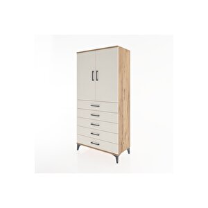 Hyperion Dolap 2 Raflı 5 Çekmeceli 2 Kapaklı 88x44x182 Çam-aytaşı