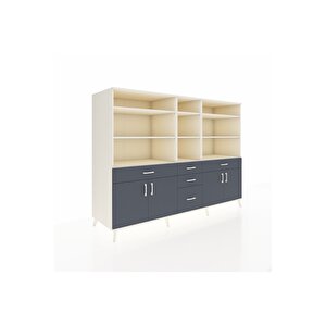 Kronos Dolap 11 Raflı 5 Çekmeceli 4 Kapaklı 220x59x163 Aytaşı-antrasit