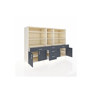 Kronos Dolap 11 Raflı 5 Çekmeceli 4 Kapaklı 220x59x163 Aytaşı-antrasit