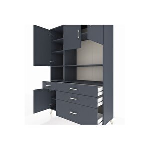 Hyperion Gardrop 9 Raflı 4 Çekmeceli 4 Kapaklı 132x44x195 Antrasit-antrasit