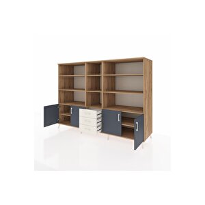 Kronos Dolap 11 Raflı 3 Çekmeceli 4 Kapaklı 220x59x163 Çam-antrasit/aytaşı