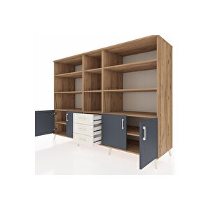 Kronos Dolap 11 Raflı 3 Çekmeceli 4 Kapaklı 220x59x163 Çam-antrasit/aytaşı