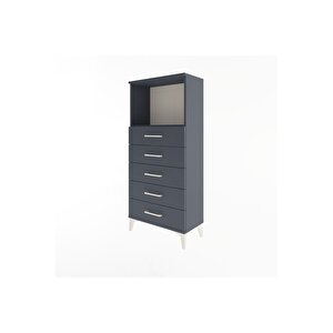 Arges Dolap Tek Raflı 5 Çekmeceli 60x30x134 Antrasit-antrasit