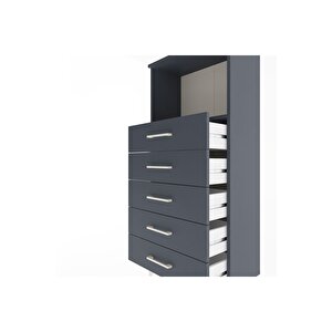 Arges Dolap Tek Raflı 5 Çekmeceli 60x30x134 Antrasit-antrasit