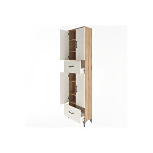 Arges Dolap 6 Raflı 2 Çekmeceli 4 Kapaklı 60x30x243 Çam-aytaşı