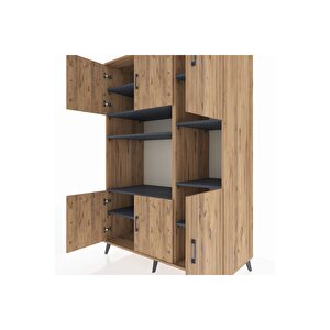 Kronos Dolap 9 Raflı 6 Kapaklı 132x59x195 Çam-çam/antrasit