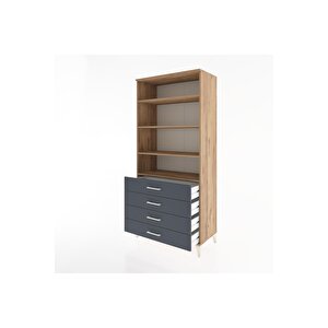 Hyperion Dolap 4 Raflı 4 Çekmeceli 88x44x195 Çam-antrasit