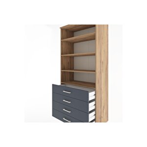 Hyperion Dolap 4 Raflı 4 Çekmeceli 88x44x195 Çam-antrasit