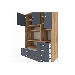 Kronos Dolap 9 Raflı 6 Çekmeceli 3 Kapaklı 132x59x195 Çam-antrasit/antrasit