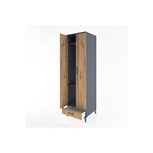 Hyperion Dolap 3 Raflı Tek Çekmeceli Tek Askılı 60x44x195 Antrasit-çam