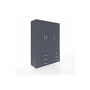 Hyperion Gardrop 5 Raflı 6 Çekmeceli Tek Askılı 132x44x195 Antrasit-antrasit