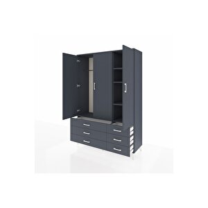 Hyperion Gardrop 5 Raflı 6 Çekmeceli Tek Askılı 132x44x195 Antrasit-antrasit