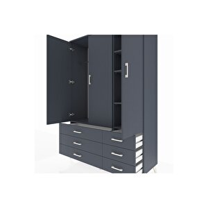 Hyperion Gardrop 5 Raflı 6 Çekmeceli Tek Askılı 132x44x195 Antrasit-antrasit