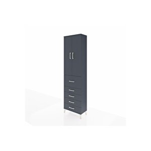 Arges Dolap 3 Raflı 5 Çekmeceli 2 Kapaklı 60x30x221 Antrasit-antrasit