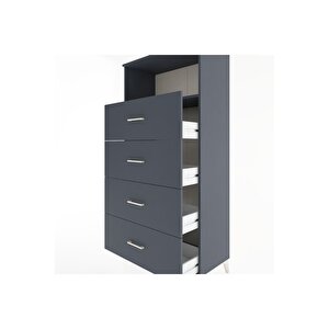 Hyperion Dolap Tek Raflı 4 Çekmeceli 88x44x182 Antrasit-antrasit