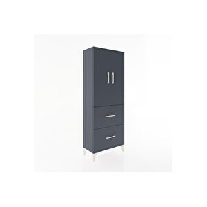 Arges Dolap 3 Raflı 2 Çekmeceli 2 Kapaklı 60x30x163 Antrasit-antrasit