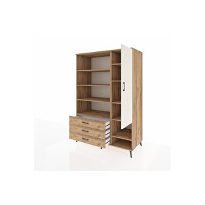 Kronos Dolap 9 Raflı 3 Çekmeceli Tek Kapaklı  132x59x195 Çam-aytaşı/çam