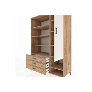 Kronos Dolap 9 Raflı 3 Çekmeceli Tek Kapaklı  132x59x195 Çam-aytaşı/çam
