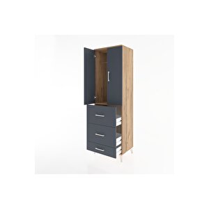 Hyperion Dolap Tek Raflı 3 Çekmeceli Tek Askılı 60x44x195 Çam-antrasit