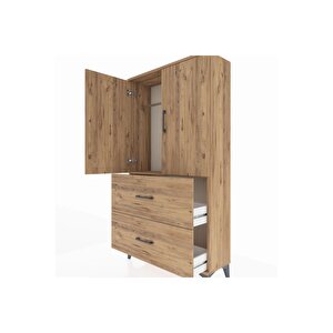 Arges Dolap Tek Raflı 2 Çekmeceli Tek Askılı 88x30x163 Çam-çam