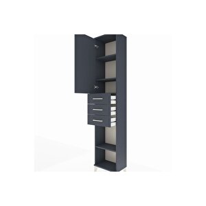 Arges Dolap 4 Raflı 3 Çekmeceli Tek Kapaklı 44x30x221 Antrasit-antrasit