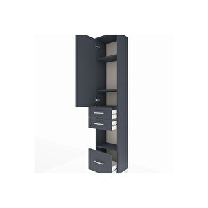 Arges Dolap 4 Raflı 3 Çekmeceli Tek Kapaklı 44x30x221 Antrasit-antrasit