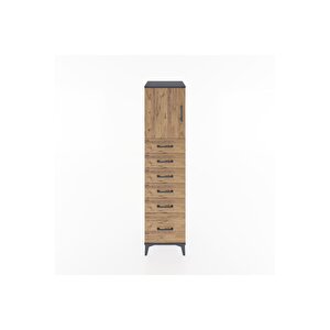 Hyperion Dolap Tek Raflı 6 Çekmeceli Tek Kapaklı 44x44x182 Antrasit-çam