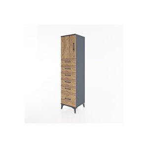 Hyperion Dolap Tek Raflı 6 Çekmeceli Tek Kapaklı 44x44x182 Antrasit-çam