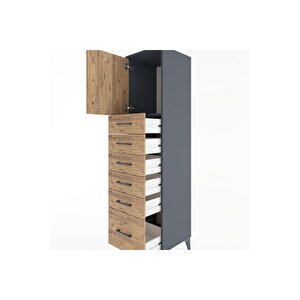 Hyperion Dolap Tek Raflı 6 Çekmeceli Tek Kapaklı 44x44x182 Antrasit-çam