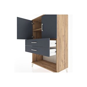Hyperion Dolap 2 Raflı 2 Çekmeceli 2 Kapaklı 88x44x134 Çam-antrasit