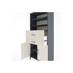 Hyperion Dolap 4 Raflı 2 Çekmeceli 2 Kapaklı 88x44x195 Antrasit-aytaşı