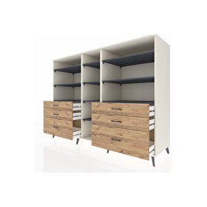 Kronos Dolap 10 Raflı 6 Çekmeceli  220x59x163 Aytaşı-antrasit/çam