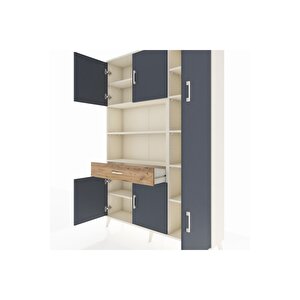 Arges Dolap 10 Raflı Tek Çekmeceli 6 Kapaklı 132x30x195 Aytaşı-antrasit/çam