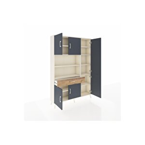 Arges Dolap 10 Raflı Tek Çekmeceli 6 Kapaklı 132x30x195 Aytaşı-antrasit/çam