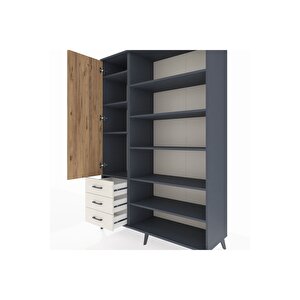 Hyperion Dolap 9 Raflı 3 Çekmeceli 3 Kapaklı 132x44x195 Antrasit-çam/aytaşı