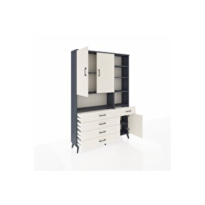 Arges Gardrop 8 Raflı 5 Çekmeceli 3 Kapaklı 132x30x195 Antrasit-aytaşı