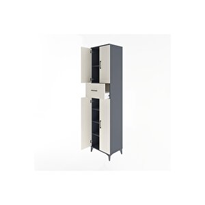 Hyperion Dolap 5 Raflı Tek Çekmeceli 4 Kapaklı 60x44x243 Antrasit-aytaşı