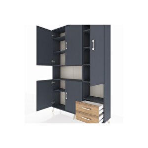 Arges Dolap 10 Raflı 2 Çekmeceli 5 Kapaklı 132x30x195 Antrasit-antrasit/çam