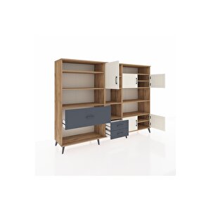 Hyperion Dolap 13 Raflı 3 Çekmeceli 5 Kapaklı 220x44x163 Çam-aytaşı/antrasit