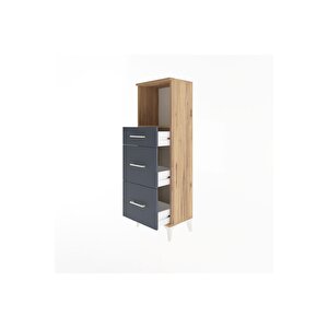 Arges Dolap Tek Raflı 3 Çekmeceli 44x30x134 Çam-antrasit