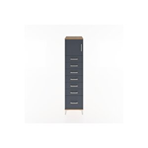 Hyperion Dolap Tek Raflı 7 Çekmeceli Tek Kapaklı 44x44x182 Çam-antrasit