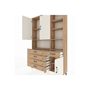 Arges Dolap 8 Raflı 5 Çekmeceli 3 Kapaklı 132x30x195 Çam-aytaşı/çam