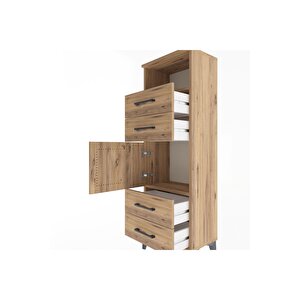 Arges Dolap 2 Raflı 4 Çekmeceli Tek Kapaklı 44x30x134 Çam-çam