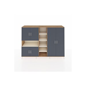 Hyperion Dolap 13 Raflı 6 Kapaklı 220x44x163 Çam-antrasit/aytaşı