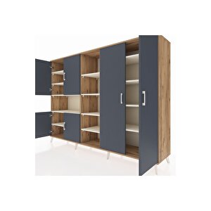 Hyperion Dolap 13 Raflı 6 Kapaklı 220x44x163 Çam-antrasit/aytaşı